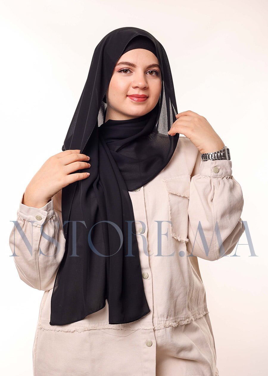 شال كريب بالبوني يربط من الخلف - أسود -